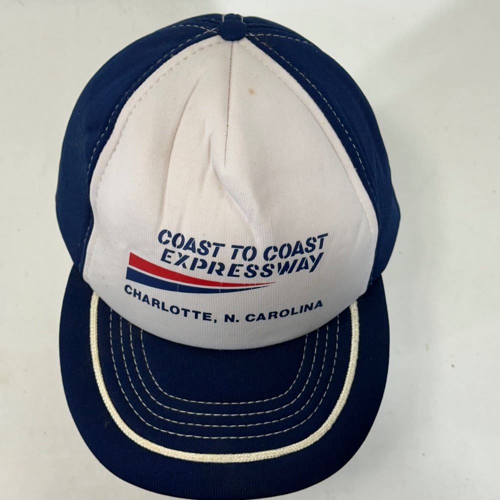 Vintage Coast To Coast Expressway Charlotte NC Trucker Hat Navy Blue Snapback - Picture 2 of 7